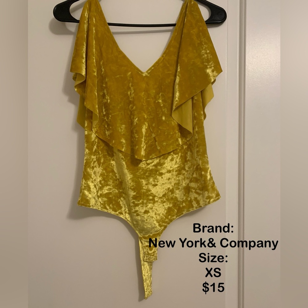 Newt York & Company yellow velvet XS bodysuit.
